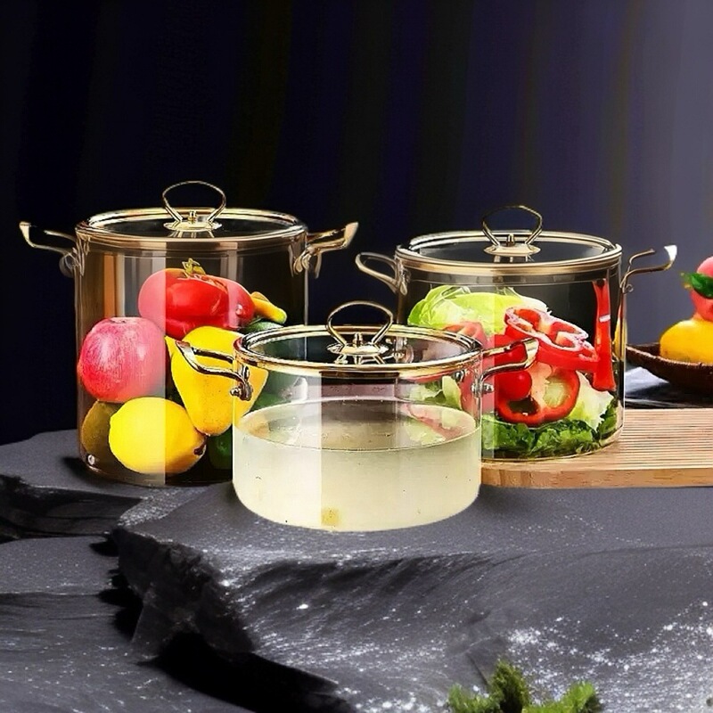 High Borosilicate Glass Pot Double Ear Pot Stew Pot Household Gas Soup Pot Large Capacity High Temperature Resistant Microwave Oven Cookware