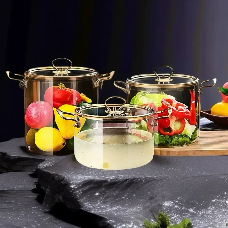 Чайник/кастрюля из высокоборосиликатного стекла с двумя ручками, кастрюля для тушения, бытовая газовая/суповая кастрюля большой ёмкости, высокотемпературная, пригодна для микроволновки