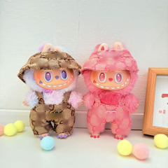 仅衣服] 二代盲盒Labubu衣服搪胶脸挂件拉布布坐坐派对潮流背带裤
