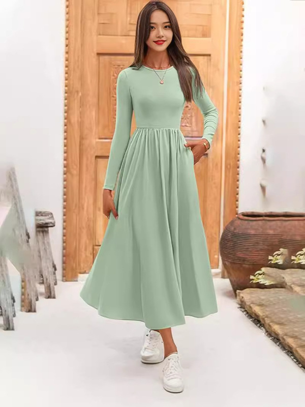 European and American Casual Long-sleeved dress Solid Color Wedding Dress for Guests Mid-length dress Elegant Bohemian Dress