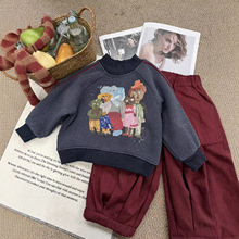 杉伴韩系男小童冬季新款加绒彩点圆领可爱卡通上衣男宝宝休闲卫衣