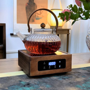Walnut Solid Wood Electric Ceramic Stove Touch Control Small Square Stove 1000Ww Water Boiling Tea Household Tea Stove Timed Heat Preservation