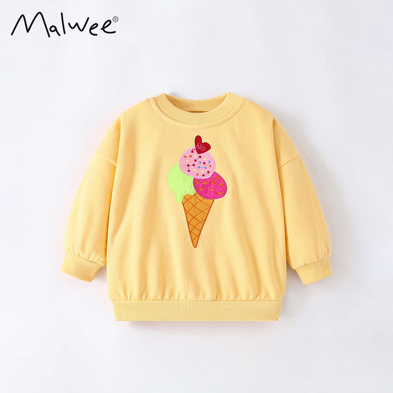malwee girls' sweater autumn and winter new round neck shirt western style little girl casual long sleeve European and American children's top