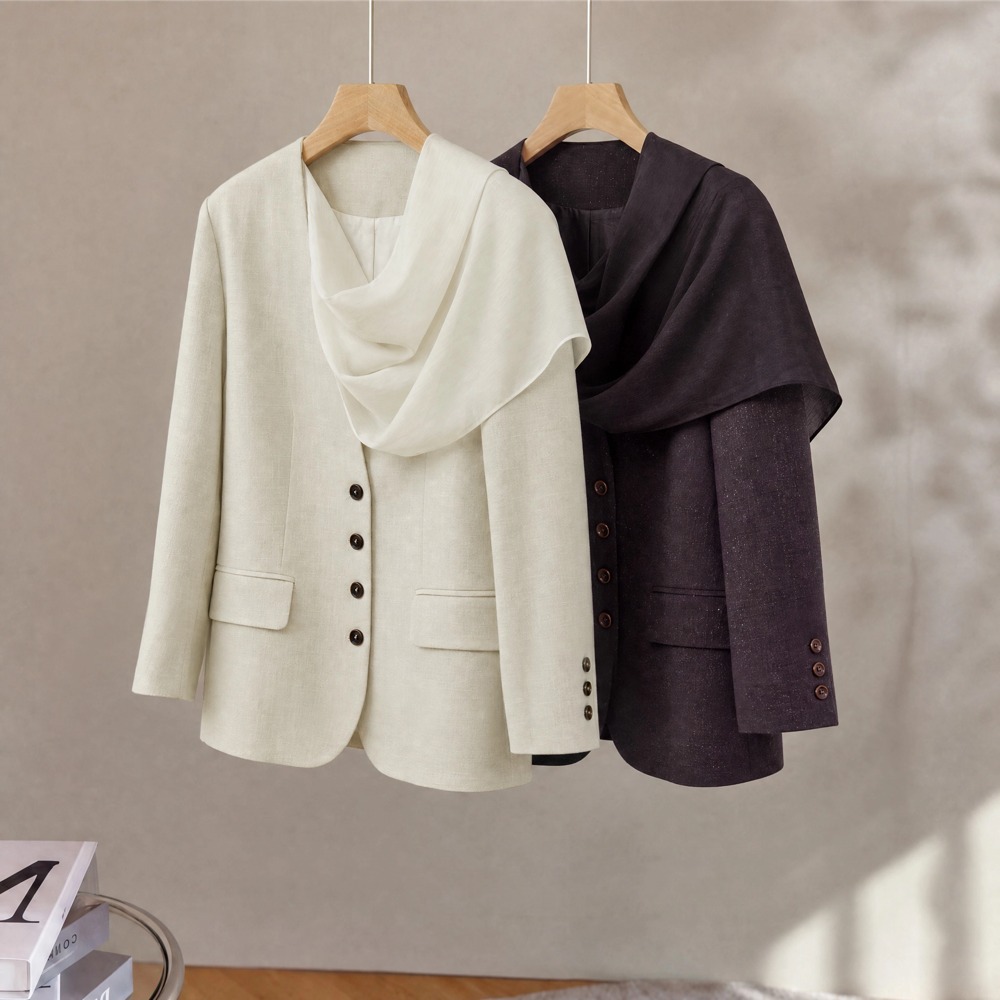 Stylish design blazer, new autumn 2026 style, with ribbon scarf, V-neck, elegant and sophisticated, perfect for commuting.