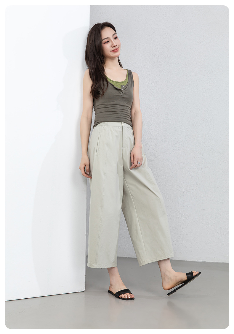 Quần culottes nữ ống rộng cạp cao dáng bong bóng, chất vải mỏng mùa hè, che hông tôn dáng — Hổ phách gừng chi tiết 25