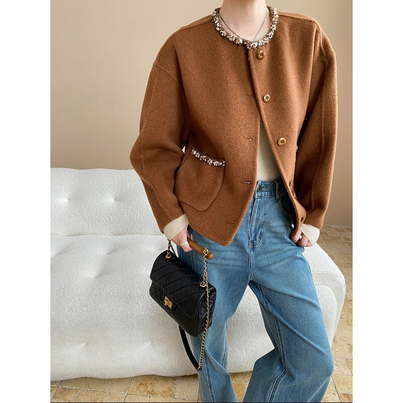 Sinan Simple and Elegant Fashionable Shell Lace Mulberry Silk Wool Double-Sided Tweed Chanel-Style Jacket Sn8150