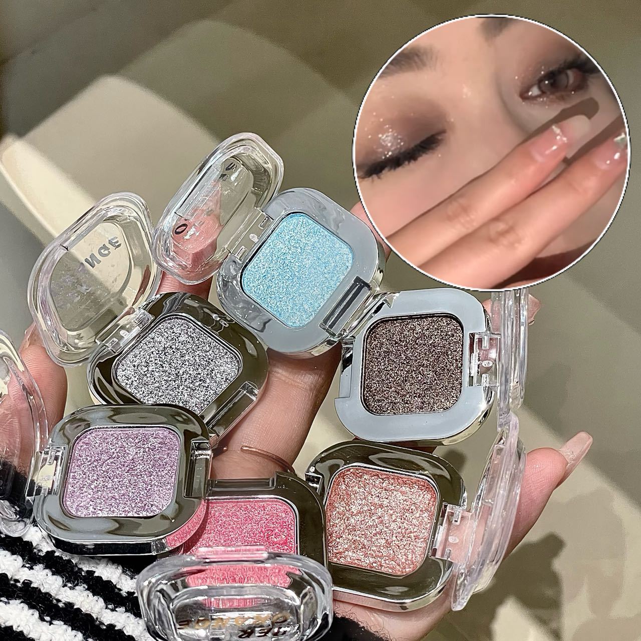 HERORANGE sensación fría de una sola sombra de ojos de maquillaje fácil de brillar perlada brillante brillante maquillaje de alta brillo plato de sombra de ojos de maquillaje