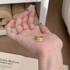 小红书同款麦穗路路通戒指女开口设计感排钻指环中古风