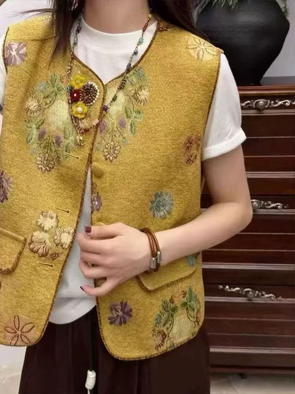 新中式国风马甲背心女2025早秋新款盘扣坎肩洋气高级感提花上衣|undefined