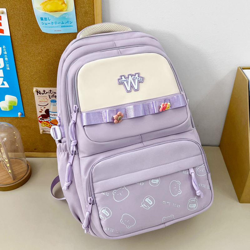 Nueva mochila de hombro simple letras negras con lindos colgantes mochila de carga mochila de gran capacidad