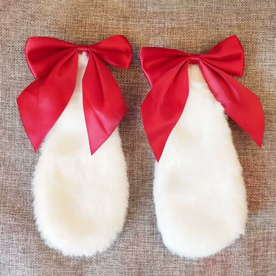 Detachable rabbit ears, trendy and cute helmet decoration for motorcycle, electric vehicle, and delivery female riders' helmets (Motosiklet dəbilqələri) - white-ear-red-bow-velcro
