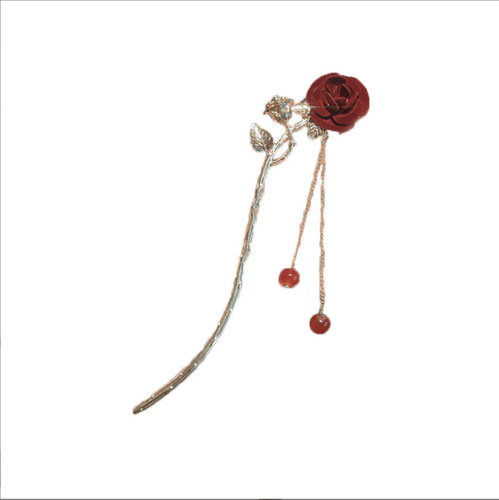 Temperament Chinese style rose hairpin, ancient style exquisite tassel hairpin, French retro Hanfu bridal hairpin, hairpin