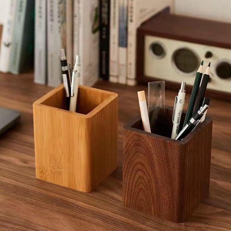 现代简约竹木制笔筒办公室桌面整理摆件收纳盒放行学生专用笔筒