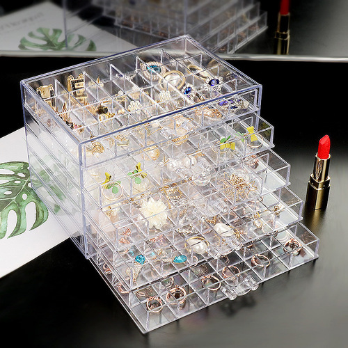 Transparent jewelry storage box, large capacity desktop jewelry organizer earring ring ring necklace bead box