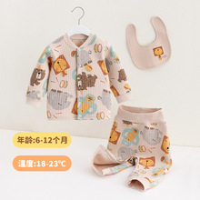 秋冬季婴儿衣服宝宝夹棉套装婴幼儿保暖衣外穿分体儿童家居服加厚