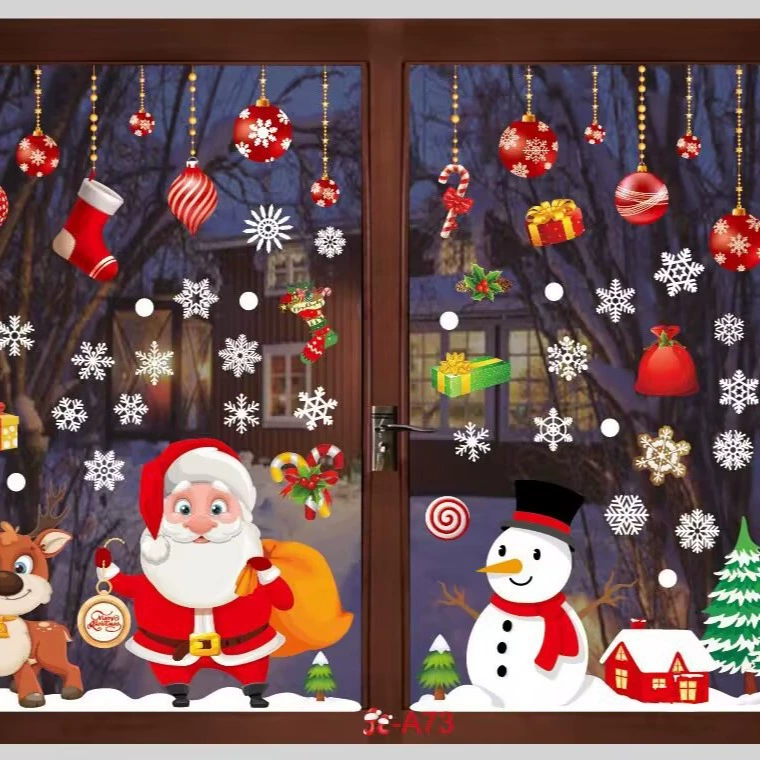 Рождественская елка Лось старик снежинка статическое стекло наклейка гостиная спальня окна декоративное окно электростатическая настенная наклейка