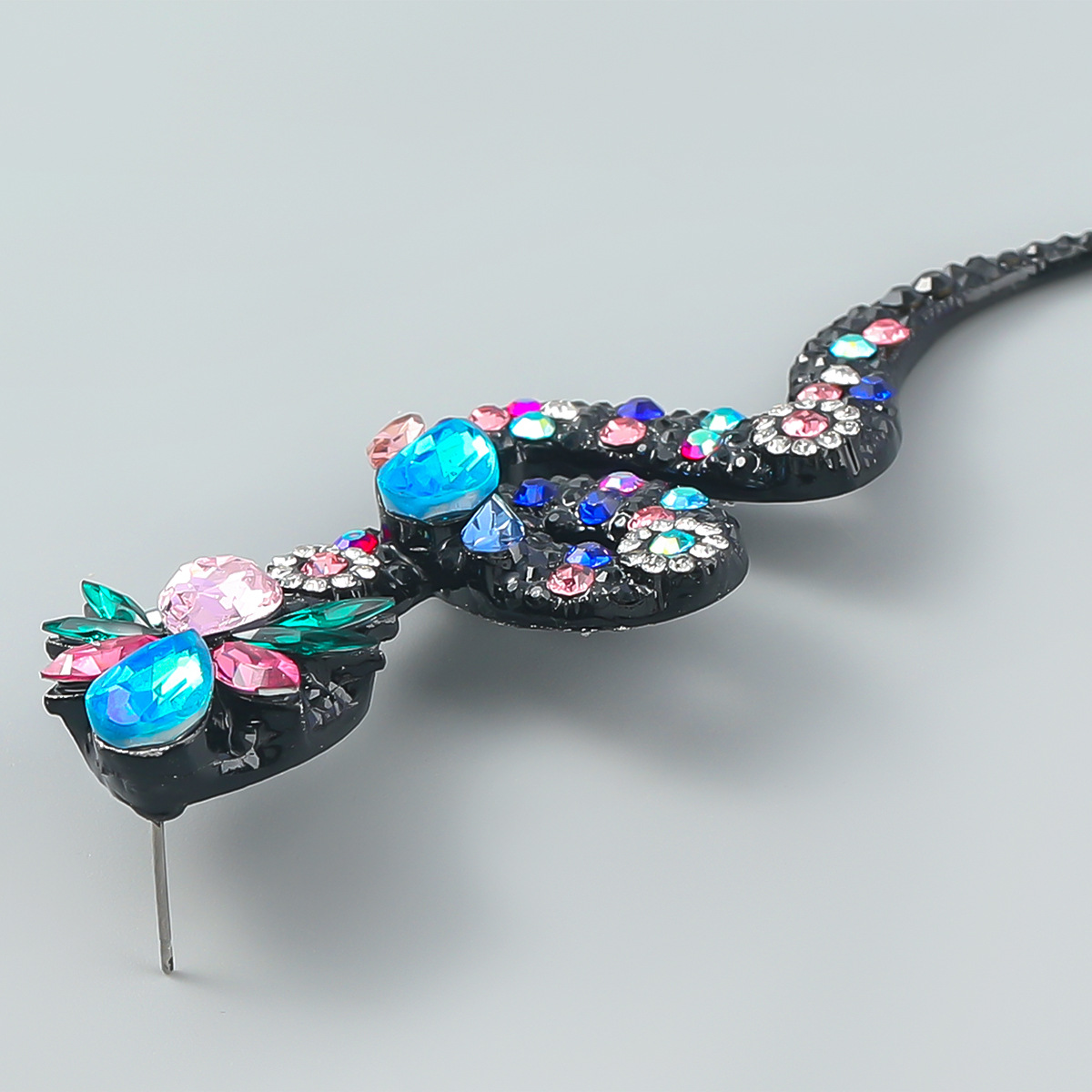 Fashion Green Alloy Diamond Snake Flower Stud Earrings
