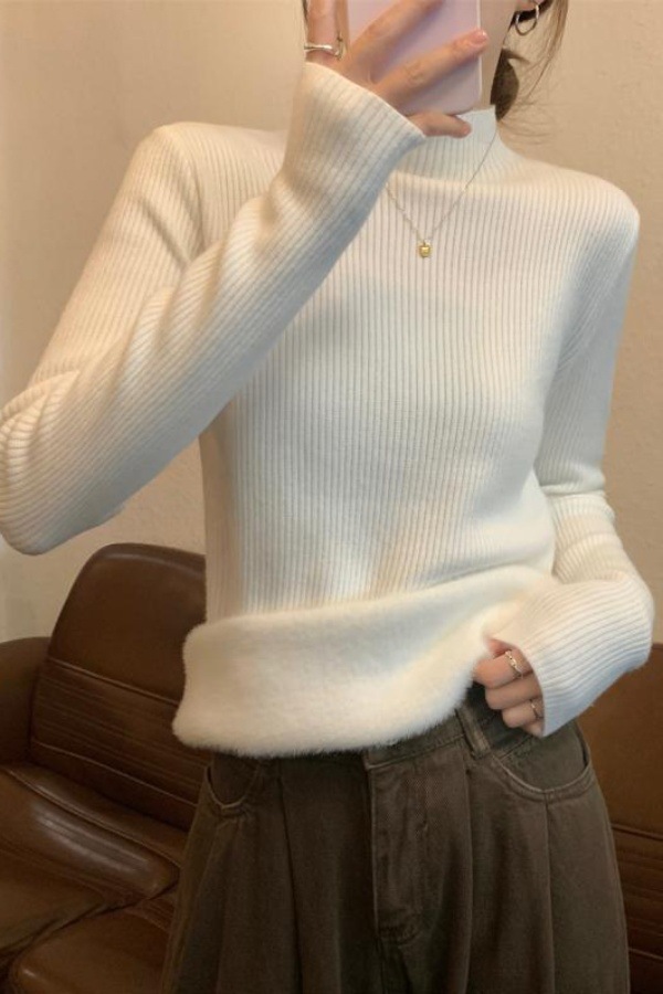 韩版修身纯色高级感毛衣冬季新款女半高领保暖内搭针织打底衫上衣