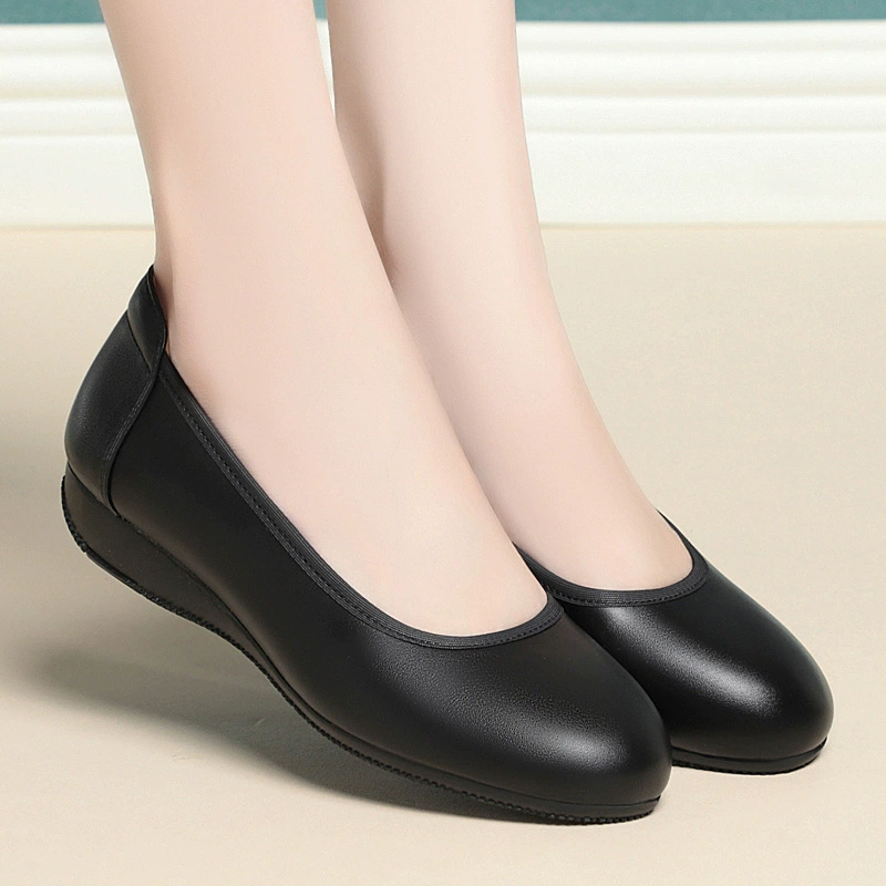 Круглая голова и неглубокий рот, мягкая подошва, туфли на каблуке, чистый цвет, универсальный, удобный, мягкий, стюардесса, одиночные туфли, повседневная мама, одиночные туфли среднего возраста