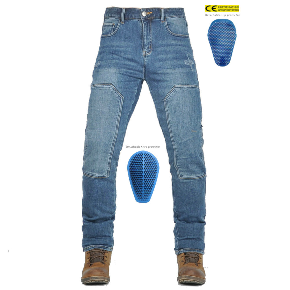 VOLERO Motocicleta Vaqueros Ropa de trabajo casual para hombre Elástico Retro Motocicleta Ciclismo Pantalones anti-caída Protector de silicona