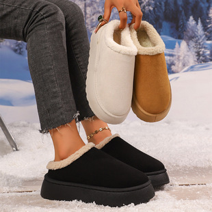 Women's Winter Plush Shoes with Fleece for Outdoor Wear 2025 New Style Warm Versatile Flat Thick-Soled Closed-Toe Cotton Shoes Fashion Women's Shoes