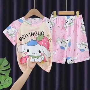 Children's Short-sleeved Home Clothes Boy's Cartoon Loose Girl's Short-sleeved Thin Suit Baby's Summer Air-conditioning Clothes Pajamas