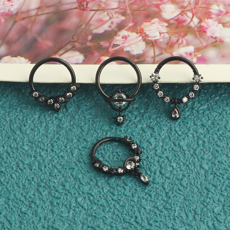 5-Piece Set Stainless Steel Inlaid Zircon Open Nose Ring, Planet Water Drop Earrings, Multifunctional Nose Jewelry detail image 8