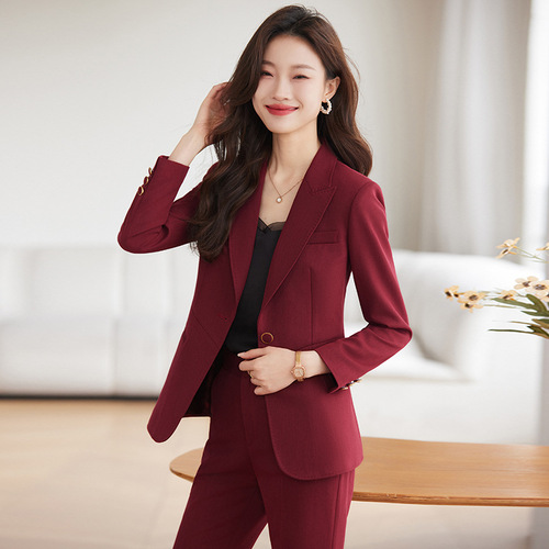 Burgundy blazer women's 2024 spring and autumn new host formal wear hotel work clothes professional temperament suit