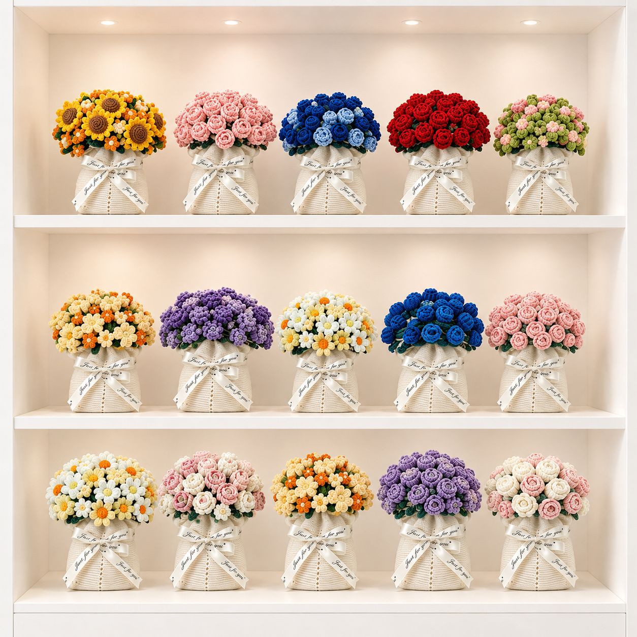 玫瑰花束毯子成品永生花向日葵手工编织毛线团花朵毛毯花毯