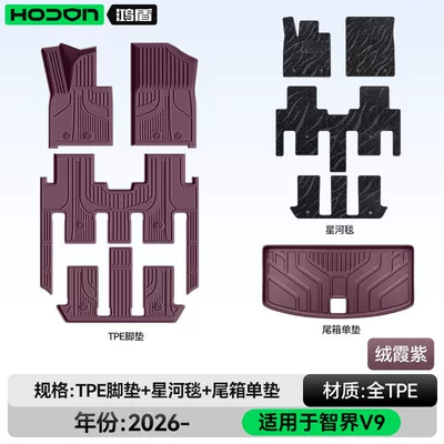 Modification Accessories, Trunk Mat Supplies — Modelə uyğun ayaqaltı - 212t01-zhijie-v9-26-models-seven-seats-package-model-rongxia-purple-tpe-black-galaxy-blanket-tail-box-single-pad