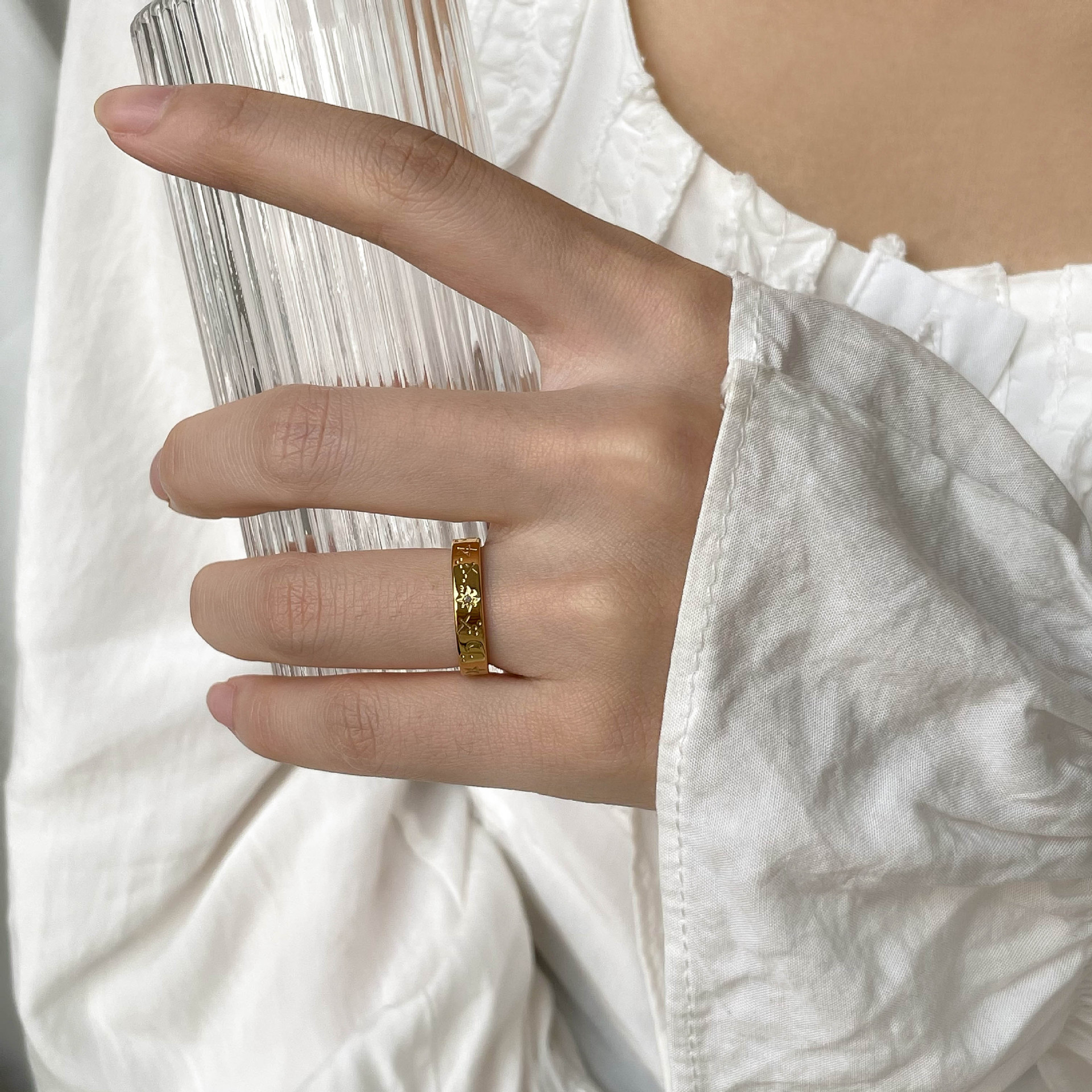 Women'S Gender Plating, Inlay Design Simple Style Star Titanium Steel Plating Inlay Zircon Rings