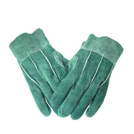 绿色油皮三筋电焊工作手套牛皮打磨切割隔热结实日本手套虎口加强