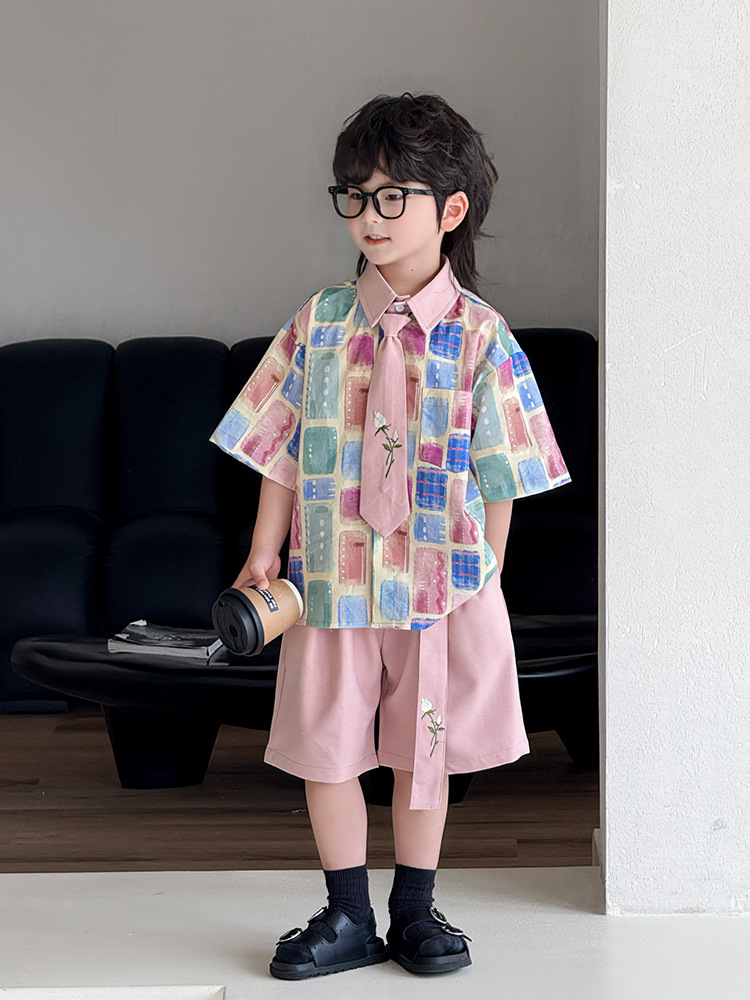 Детский летний комплект для мальчиков, рубашка для отдыха