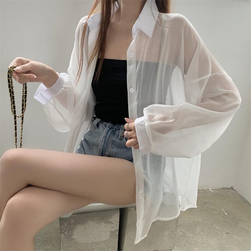 112g Weight Long Sleeve Sleeve Length Single Breasted Placket Type Shirtsleeve Sleeve Type Polyester, Chiffon Fabric Type Regular Top Length Cardigan Tops Type Holiday Occasion Shirt Collar Neckline Loose Fit Type Solid Color Pattern Summer, Spring Season Women's Gender Casual Style Wholesale Women's Casual Solid Color Long Sleeve Blouses 11