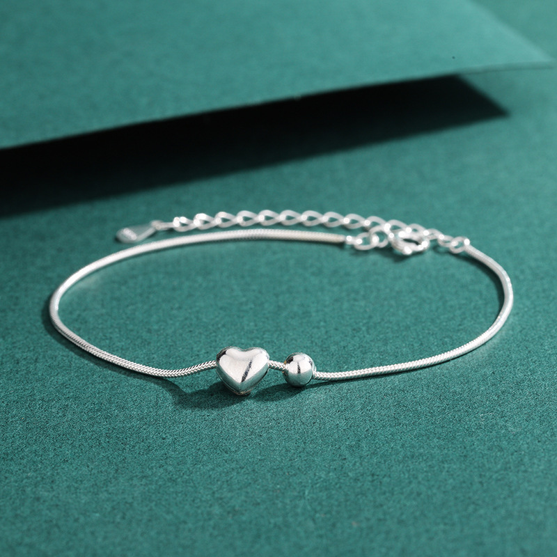 S925 Sterling Silver Bracelet for Women, Accessible Luxury, High-End Heart, Small Silver Ball Bracelet, Elegant, Niche Heart-Shaped Bestie Bracelet