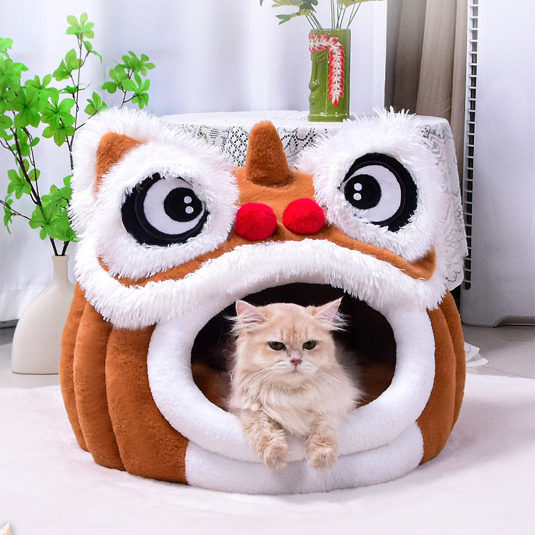 新款猫窝狗窝醒狮猫窝半封闭式猫咪窝冬季保暖柔软舒适四季宠物床|undefined