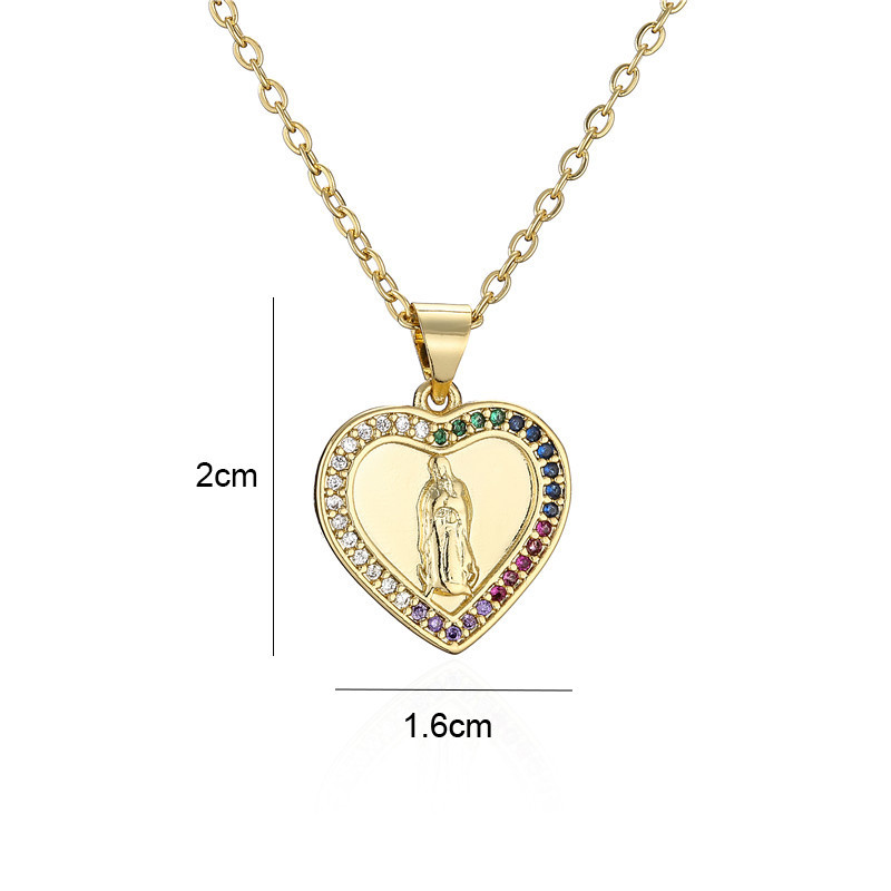 Retro Heart Virgin Mary Pendant White Zirconium Necklace display picture 4