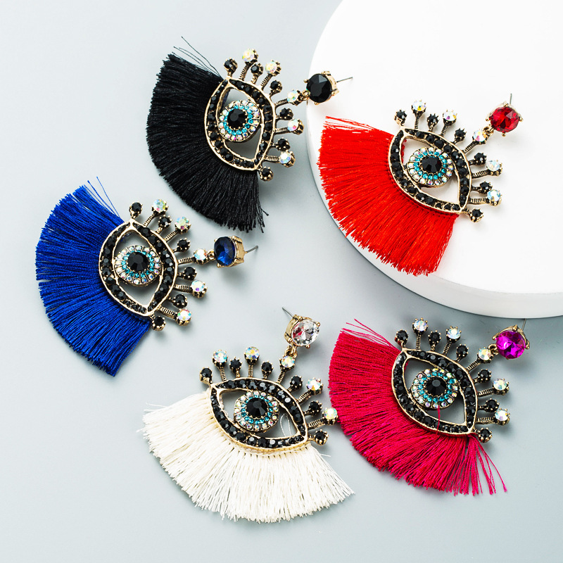 European And American Exaggerated Turkish Blue Eyes Tassel Earrings Fashionable Personalized Fan-shaped Devil Eyes Ins Earrings display picture 2