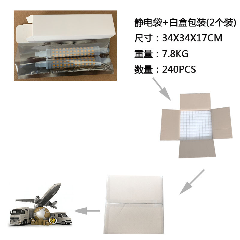 R7S 10W 110v 2个装箱示意图