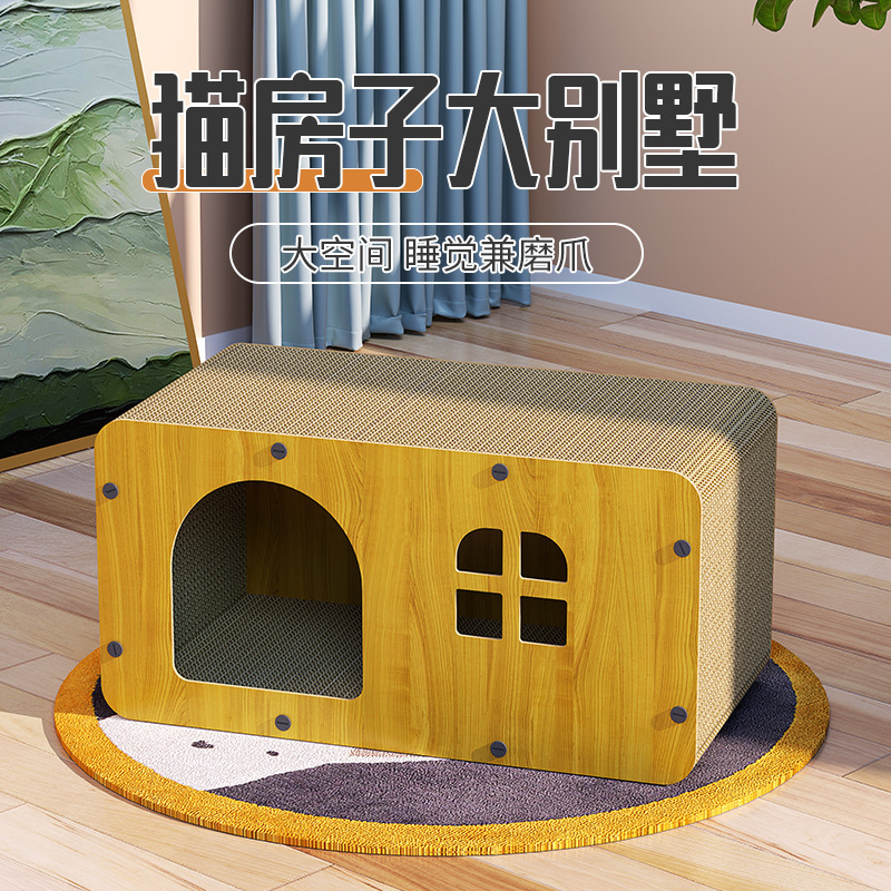 Spacious Cat House Villa, Stackable, Suitable for All Seasons, Wooden Cat Scratching Board Integrated, Universal for All Seasons