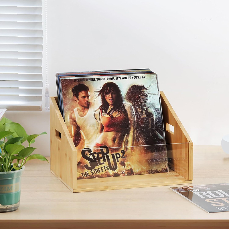 Bambú vinilo disco almacenamiento rack álbum revista caja de almacenamiento hogar multifuncional organizador de almacenamiento de escritorio image 1
