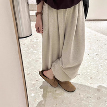燕麦色磨毛休闲阔腿裤子女秋冬垂感毛巾卫裤宽松bf慵懒糯米长裤春