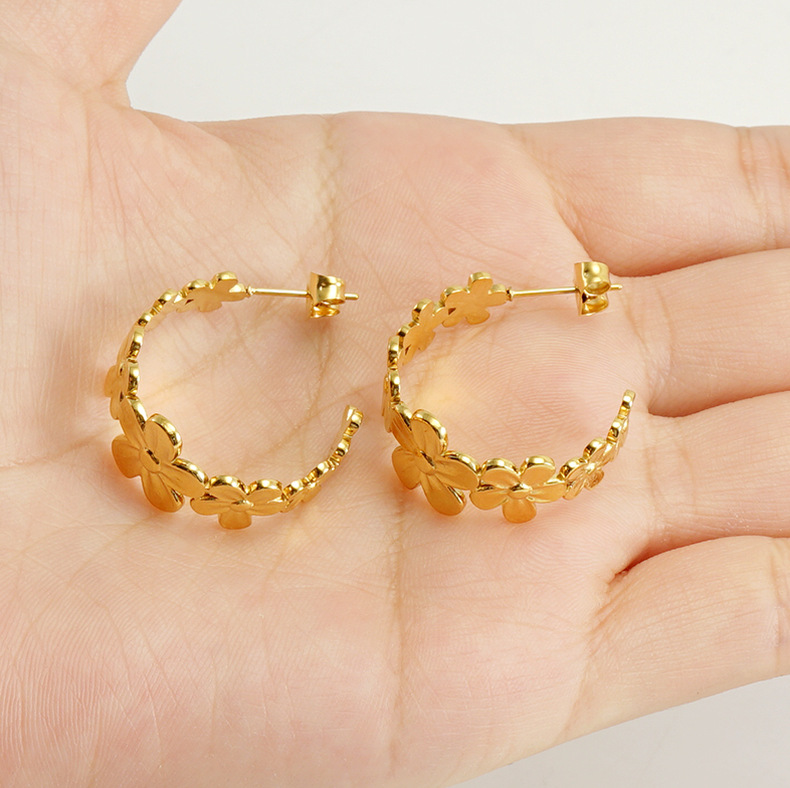 18K Gold Plated Plating Material Titanium Steel Inlay Material Ear Studs Classification 1 Pair Punk Flower Plating 304 Stainless Steel Titanium Steel 18K Gold Plated Stainless Steel Earrings