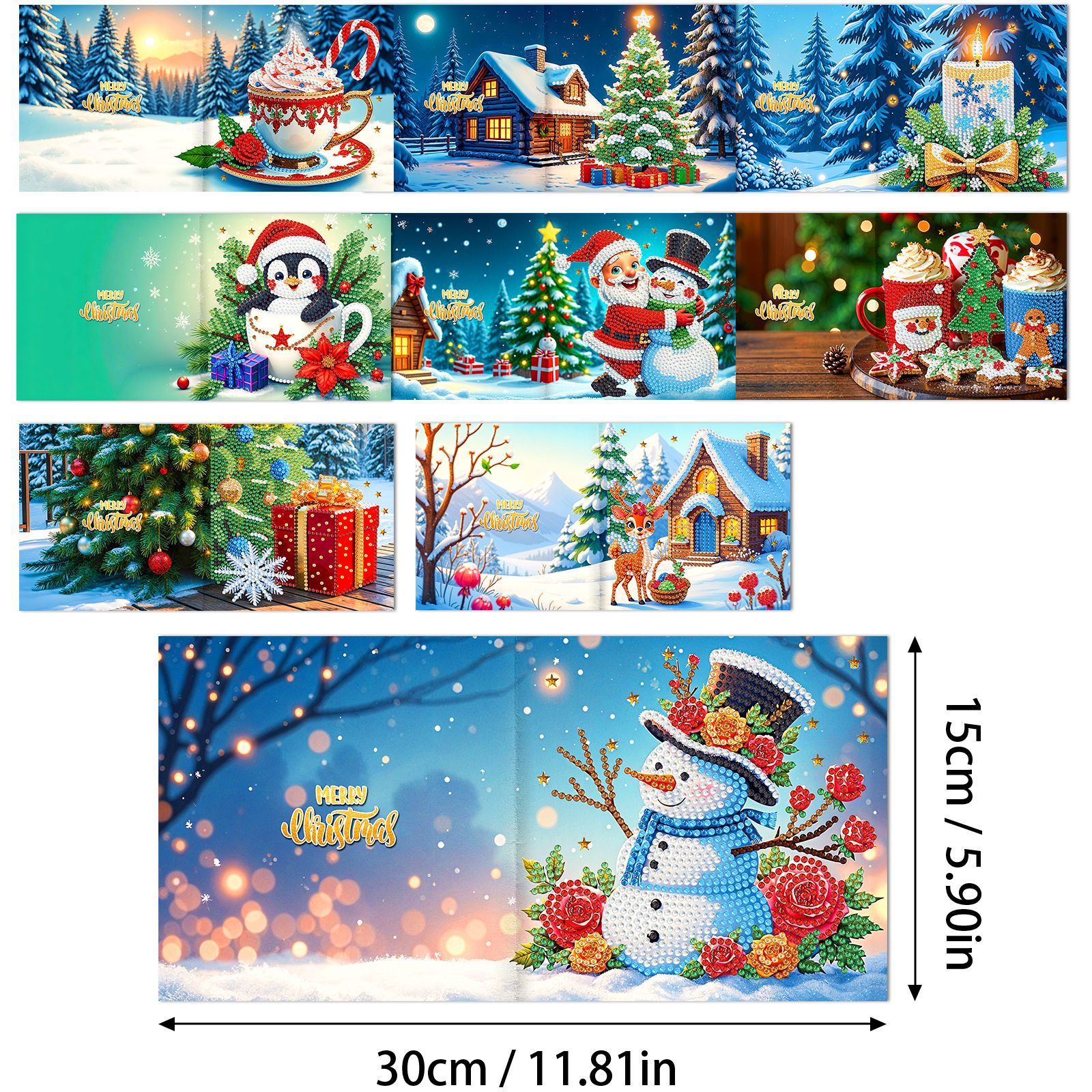 Explosiones transfronterizas de Navidad multiserie de tarjetas de felicitación puntuales hechas a mano 9 conjuntos de sobre de diamante 6 conjuntos de dibujos animados