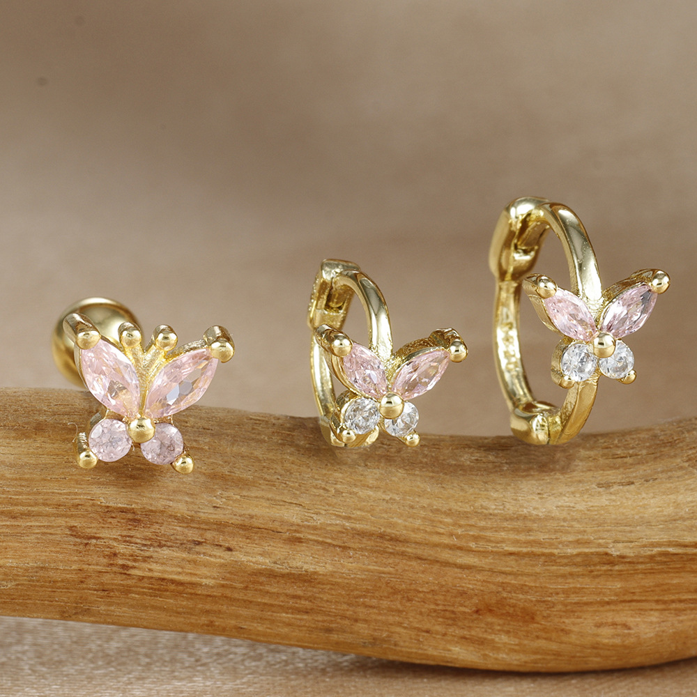 8g Weight Copper Ear Needle Material Zircon Inlay Material Small Stud Earrings, Earrings Classification 1 Set Quantity Daily Occasion Copper Material Butterfly Pattern All Seasons Season Women's Gender Plating Design Simple Style, Classic Style Style 1 Set Simple Style Classic Style Butterfly Plating Copper Zircon Small Stud Earrings Earrings 8