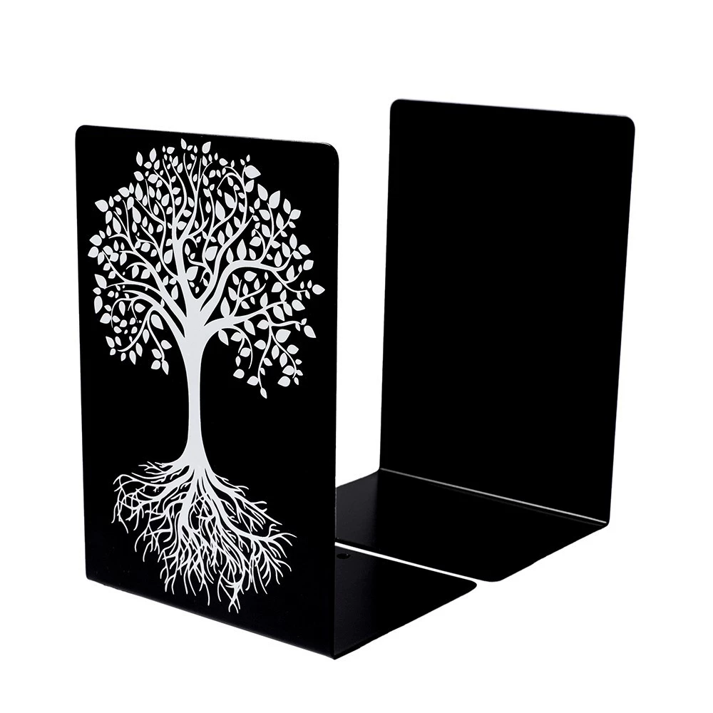 Bookends (Life Tree) Metal Tree-Shadow Design, Desktop Book Storage Pair, Decorative
