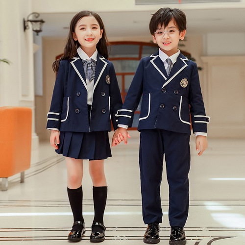 Preschool uniform spring and autumn set British academic style suit set children class uniform primary school uniform three-piece set