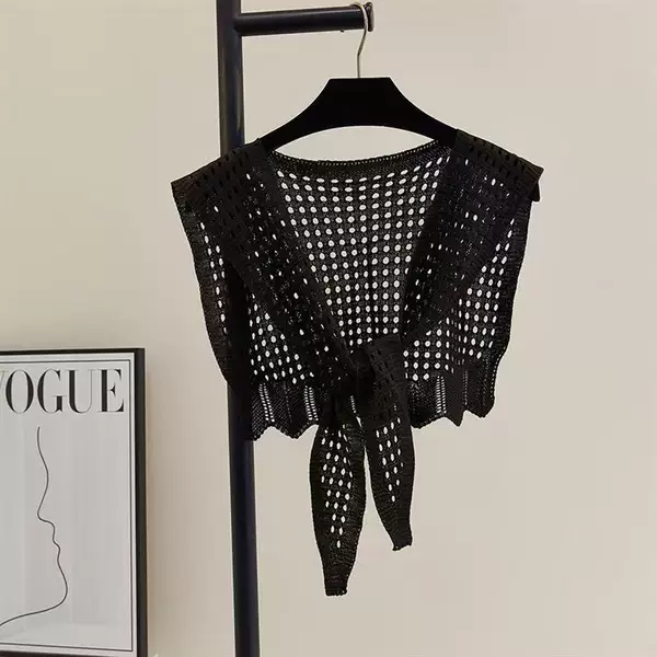 Spring and Autumn Korean Style Knitted Outerwear Vest, Air-Conditioned Room Shoulder Protector, Versatile Shirt, Hollow-Out Fashion, Age-Reducing Knitted Shawl 83