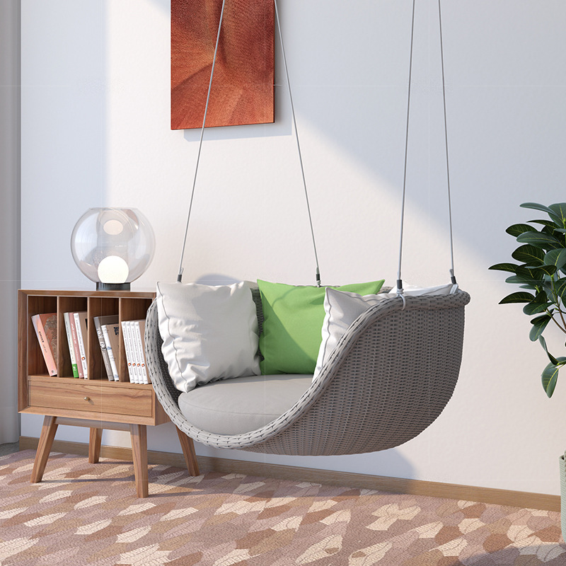Ocio al aire libre columpio cesta silla colgante balcón interior ratán asiento terraza ratán silla individual interior Nordic mecedora image 6