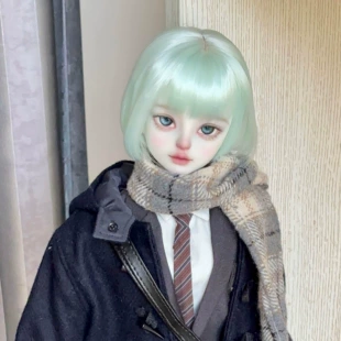 Парик для кукол BJD светло-зелёный с чёлкой короткий заготовка